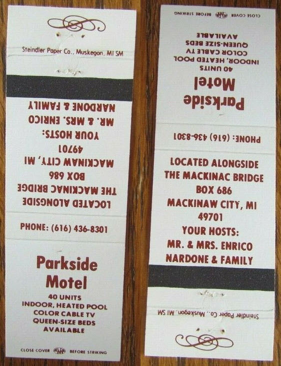 Parkside Inn (Parkside Motel) - Old Matchbook